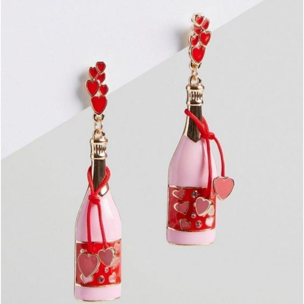 Nwt HEART BUBBLY champagne bottle cocktail earrings drink brunch night out